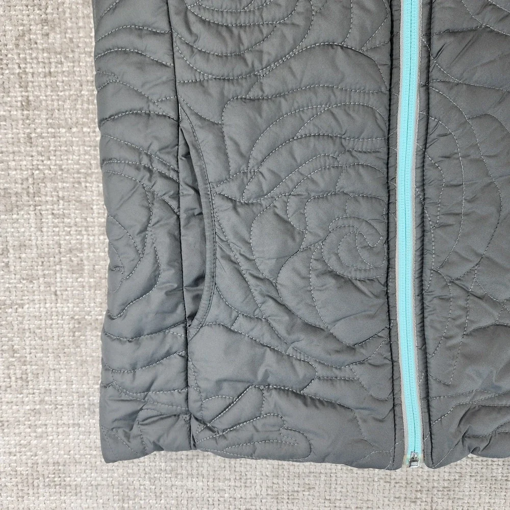 Ivivva by Lululemon Reversible‎ Hooded Puffer Vest Girls 14 Aqua Gray Quilted